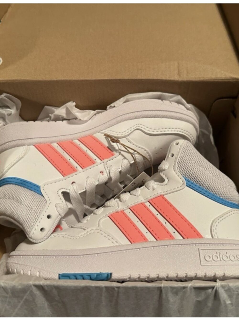 NWT adidas Hoops Mid 3.0 K White/Pink/Blue Sneakers US 10.5K